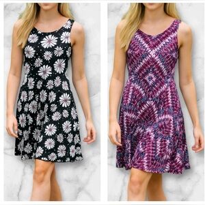 2 Dresses in 1 Reversible Dress Colorful Boho and Black White Daisy Print Size S